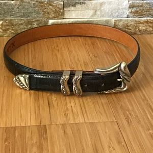 Vintage Leegin Onyx Belt with Silver Buckle SZ 30